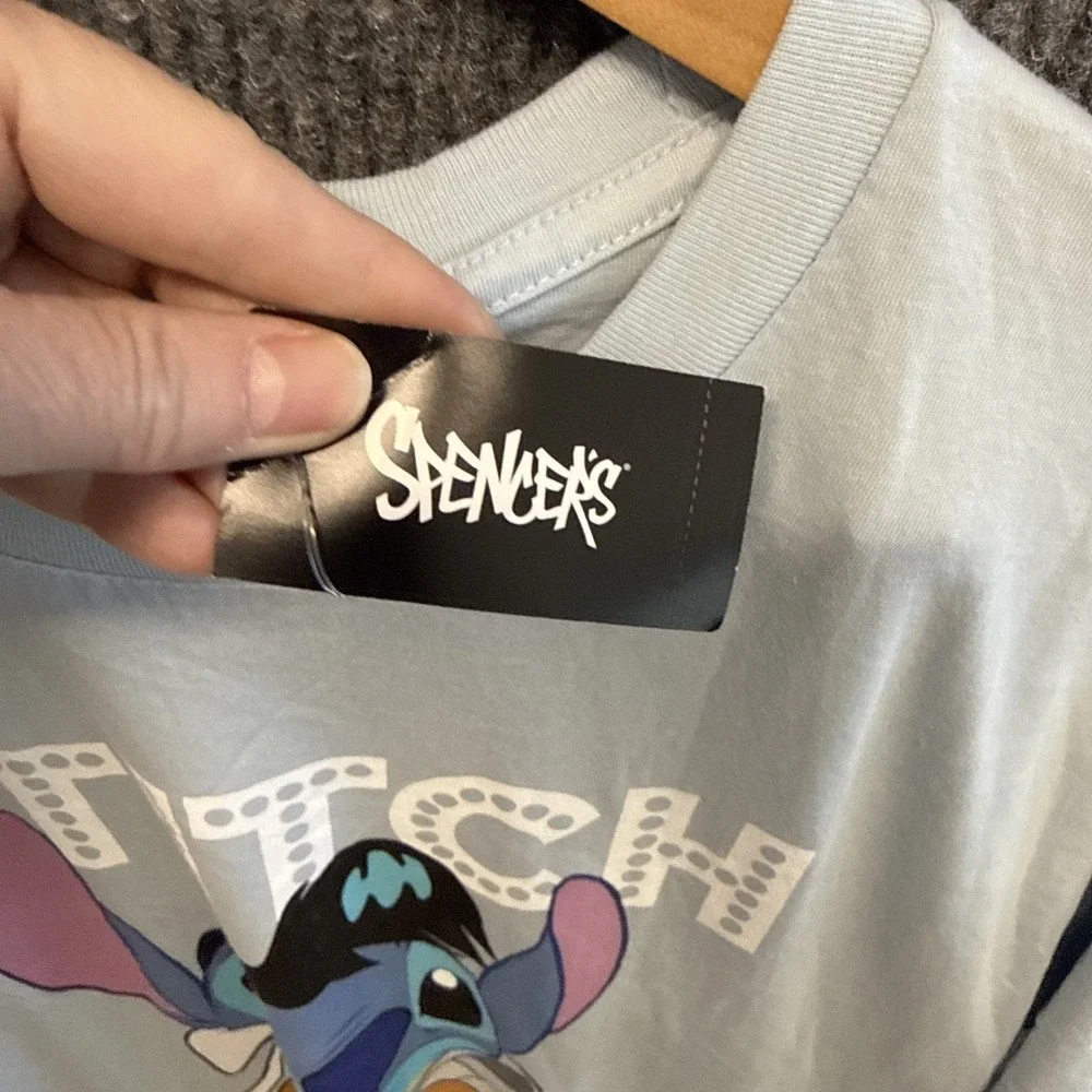 Disney Lilo & Stitch Graphic Tee‎ Large Light Blue 100% Cotton Cartoon NWOT